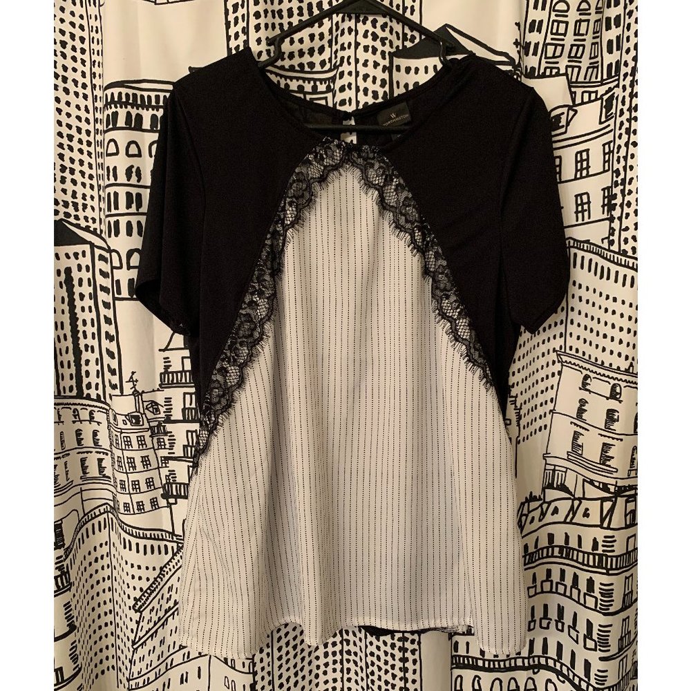 Worthington Black/White Lace Blouse, Size XL